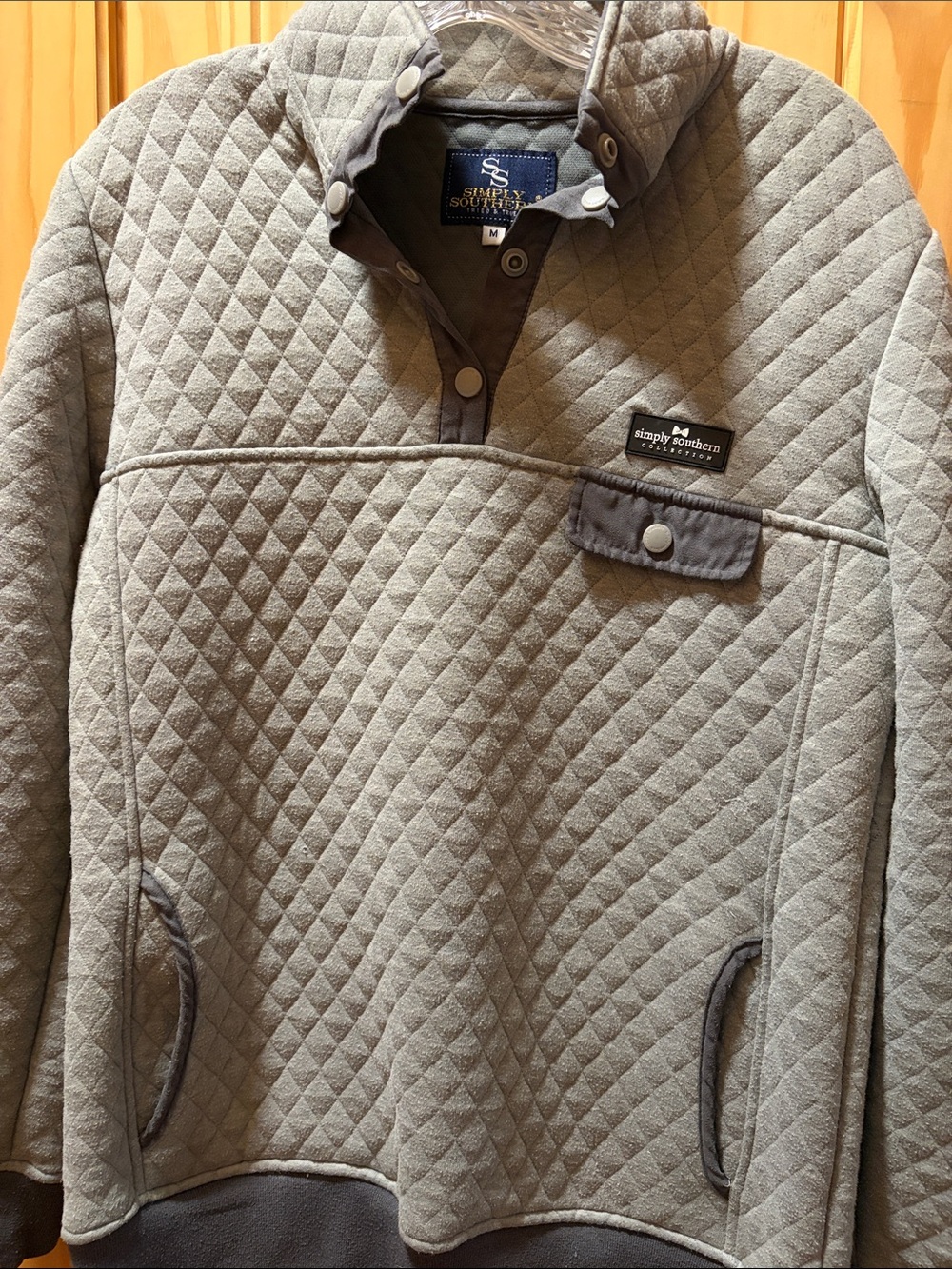 Simply Southern Quilted Pullover in Gray with Dark Trim